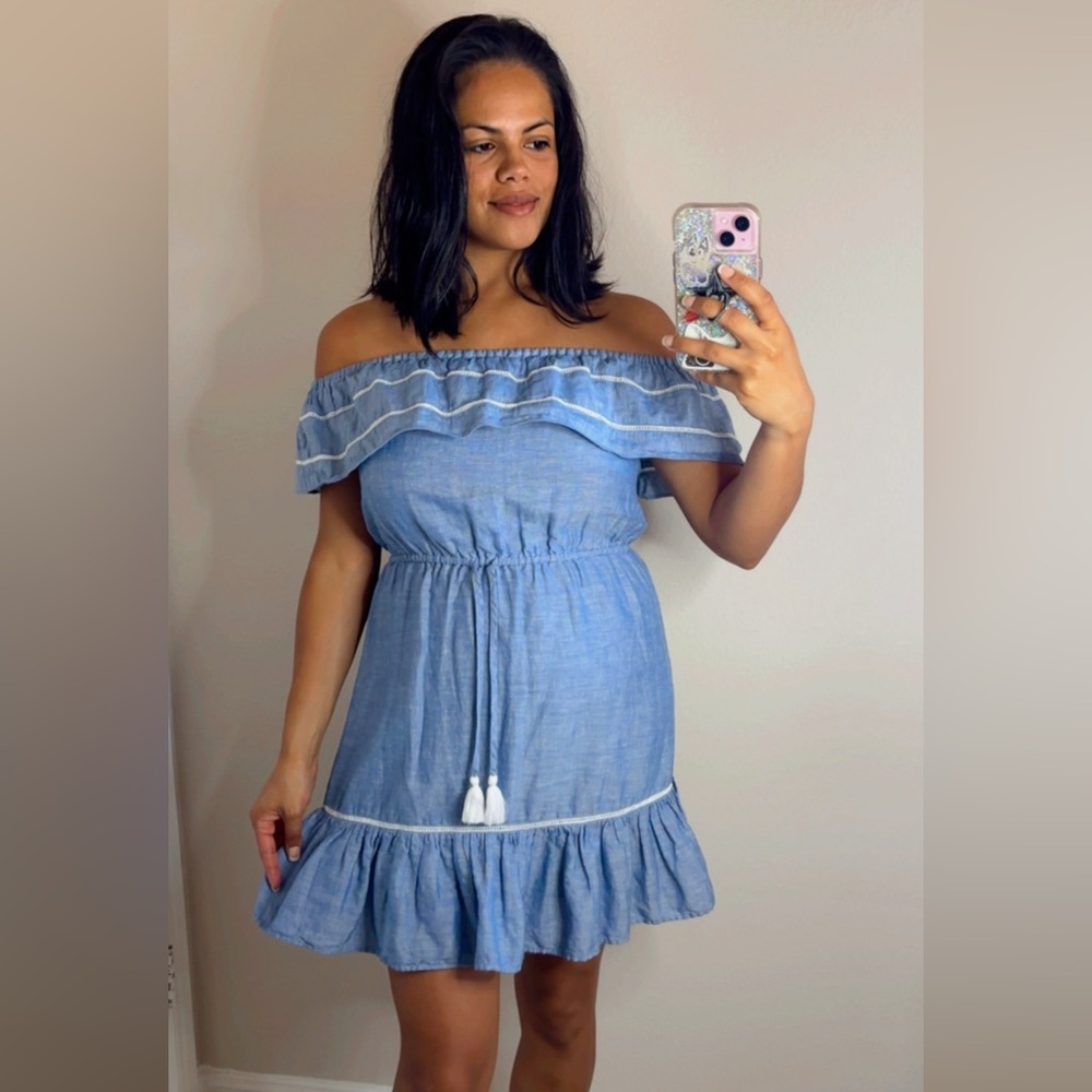 J Crew Chambray Ruffle Dress